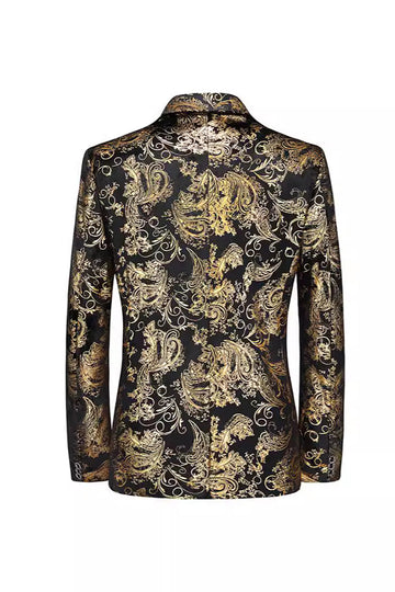 Blazer de bal pour homme noir doré à simple boutonnage cranté imprimé